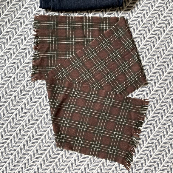 Vintage Burgundy/Olive Green/Tan Plaid Fringed Scarf - Picture 1 of 5